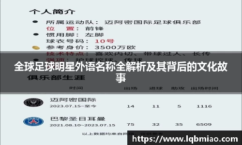 全球足球明星外语名称全解析及其背后的文化故事